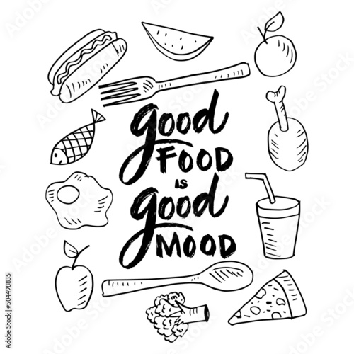 Good food is good mood. Poster quotes.