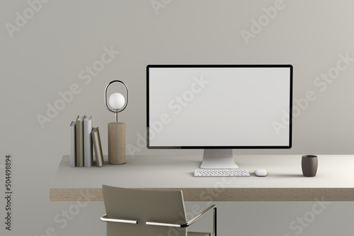 Desktop computer on top of a desk photo