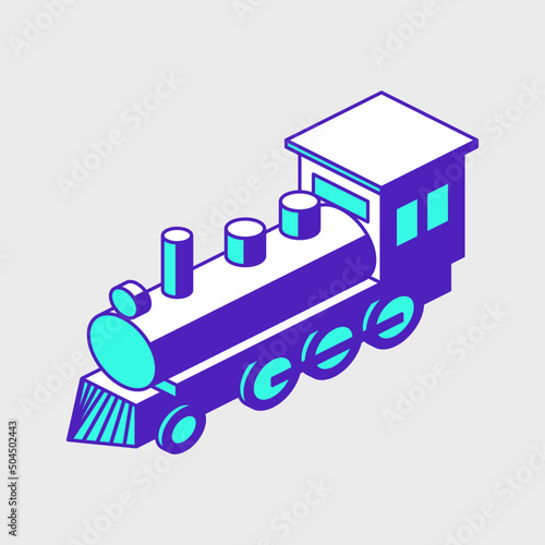 Old steam powered locomotive train isometric vector icon illustration