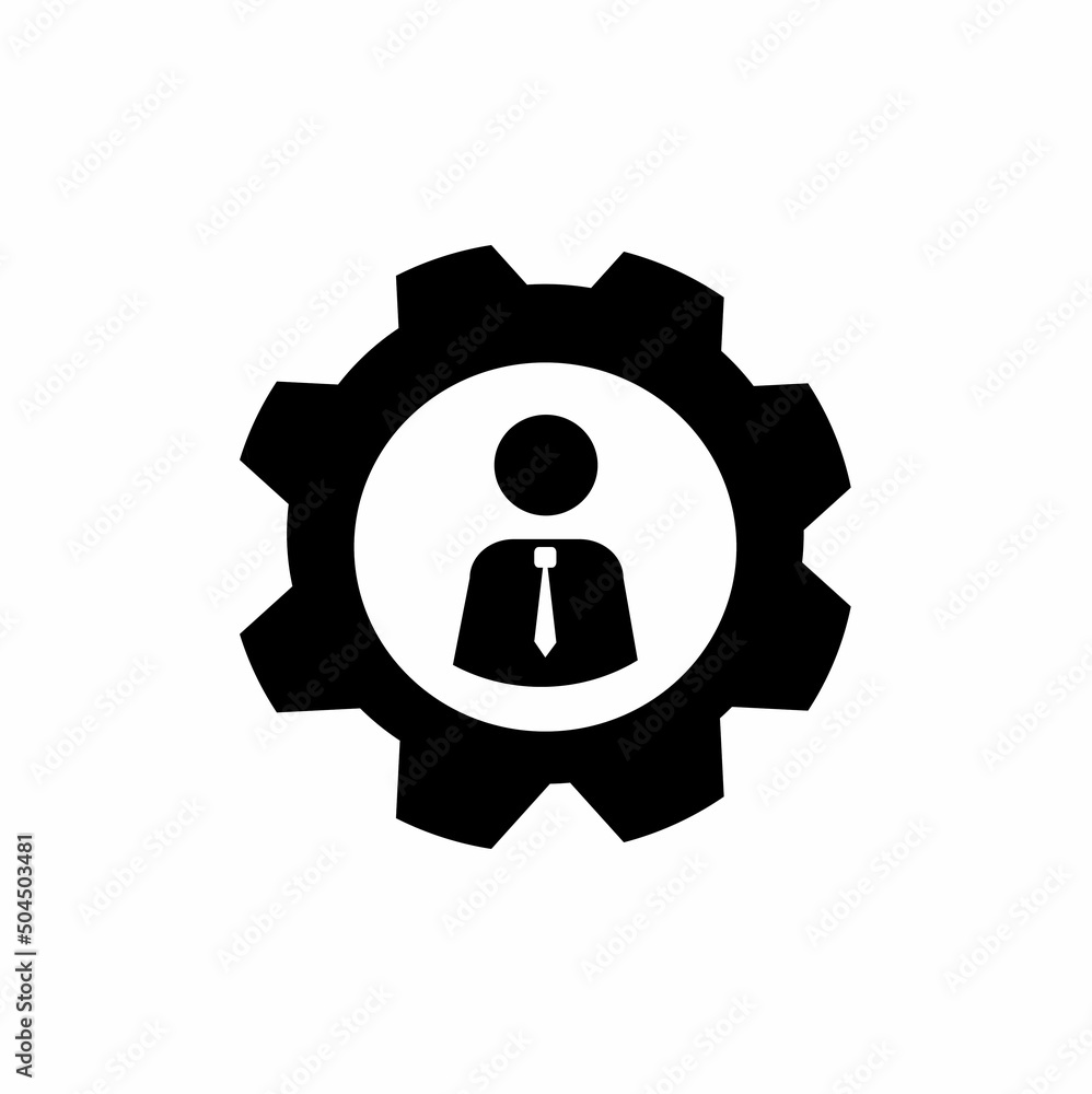 Man and gear icon, flat design style, businessman, isolated pictogram on white background Man and gear icon, flat design style, businessman, isolated pictogram on white background