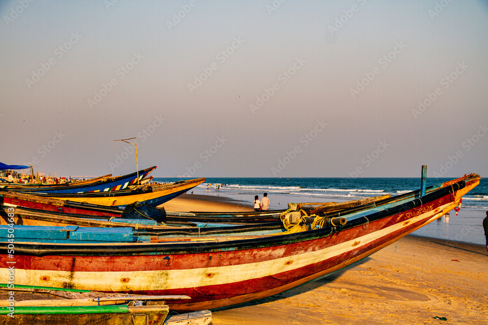 Colourful Fishing boats on the beach