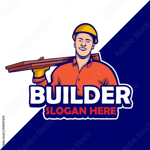 builder mascot character logo design