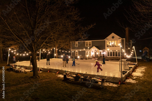 Family Winter Lifestyle Home Backyard hockey  Skating Rink 