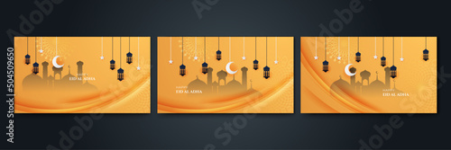 Realistic 3d Design arabian gold vintage lantern. Eid adha background