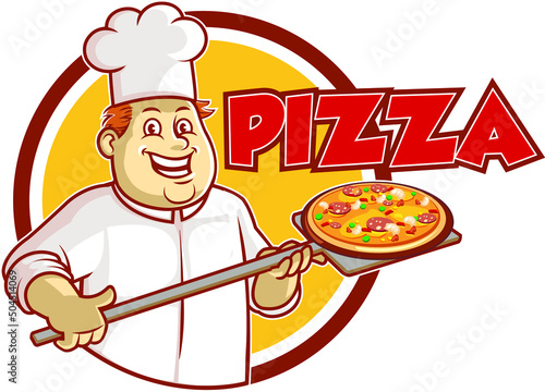 Pizza Chef Cartoon Mascot Logo