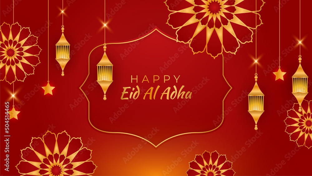 sparkling golden moon with light effect eid mubarak banner