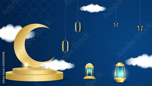 Greeting Islamic Ied Al Adha dark blue colorful design background