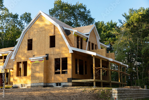 Porch of Single Family House under Construction at Framing stage  photo