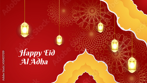 Greeting Islamic Ied Al Adha red colorful design background
