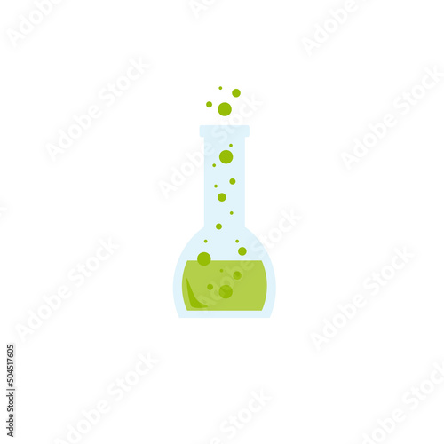 Lab chemical tubes set. Glass beaker, tubes and bottles, tools for laboratory experiment, flasks in holder, burner. Vector illustration for chemistry, medical research, science concept