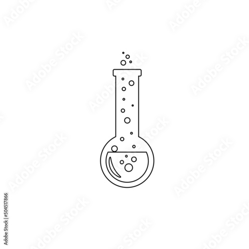 Lab chemical tubes set. Glass beaker, tubes and bottles, tools for laboratory experiment, flasks in holder, burner. Vector illustration for chemistry, medical research, science concept