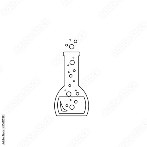 Lab chemical tubes set. Glass beaker, tubes and bottles, tools for laboratory experiment, flasks in holder, burner. Vector illustration for chemistry, medical research, science concept