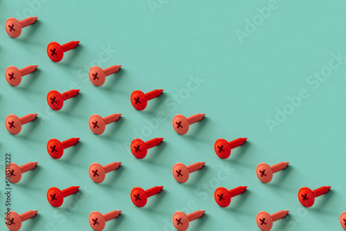 collection of pink screws with copy space in the corner