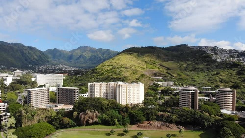 Aerial view of Manoa valley on clear day above the University of Hawaii campus on Oahu, Hawaii photo