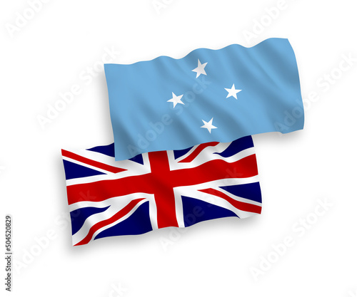 Flags of Great Britain and Federated States of Micronesia on a white background