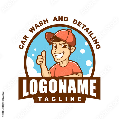 Car wash and detailing cartoon logo template