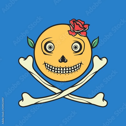 Emoticon smile skull with rose vector illustration