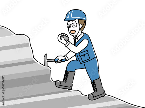 地質調査をする男性（シンプルカラー）