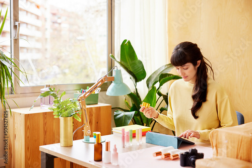 Woman selling cosmetic products in internet