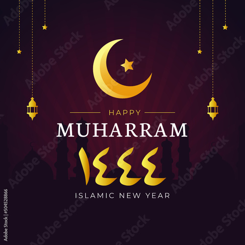 illustrations of islamic new year. Happy muharram 1444 design