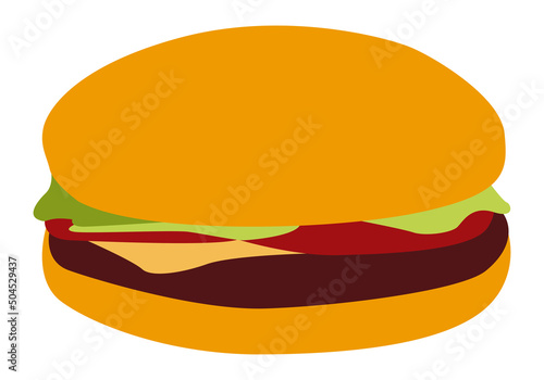 Icono de hamburguesa con queso en fondo blanco.  photo