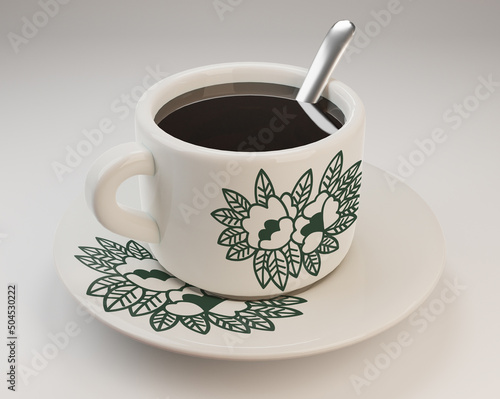 Photography 3d rendering traditional Malaysian and Singapore authentic black coffee Kopi O