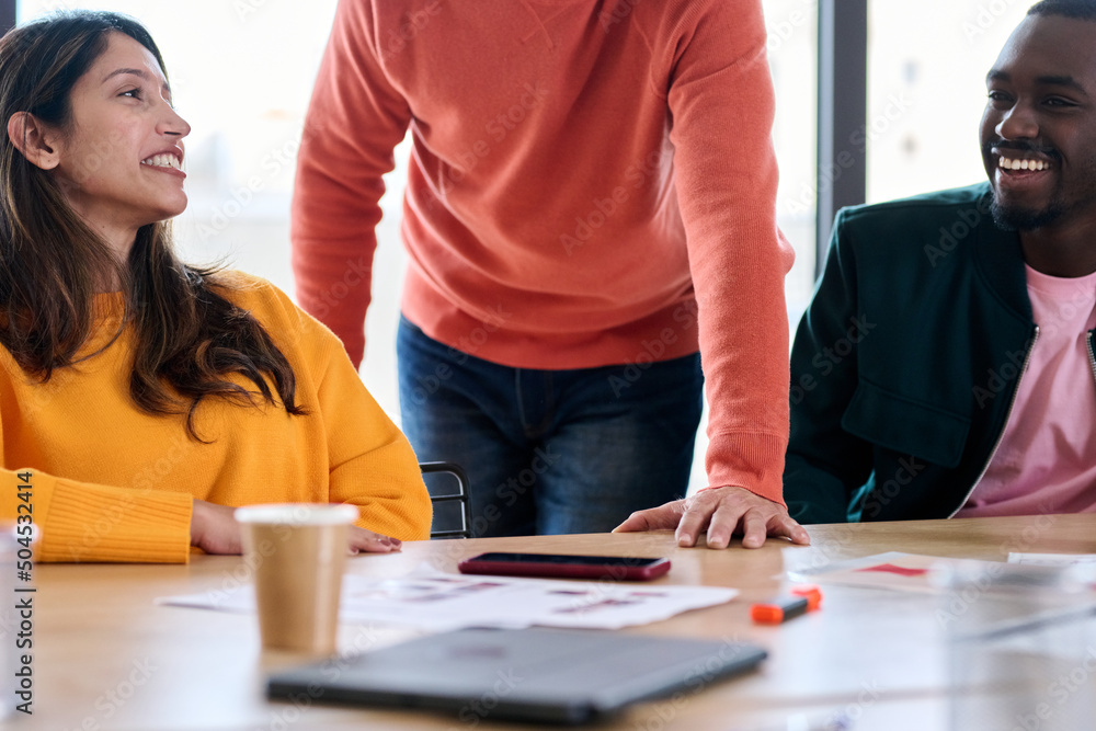 employee, smile, meeting, office, desk,