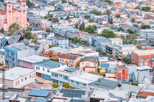 Canvas Print San Francisco, California, USA - October 22, 2021, city view from the top of San Francisco's Grandview Park next to the 16th Avenue tiled steps