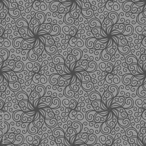 GREY SEAMLESS VECTOR BACKGROUND WITH SPIRAL CURLS