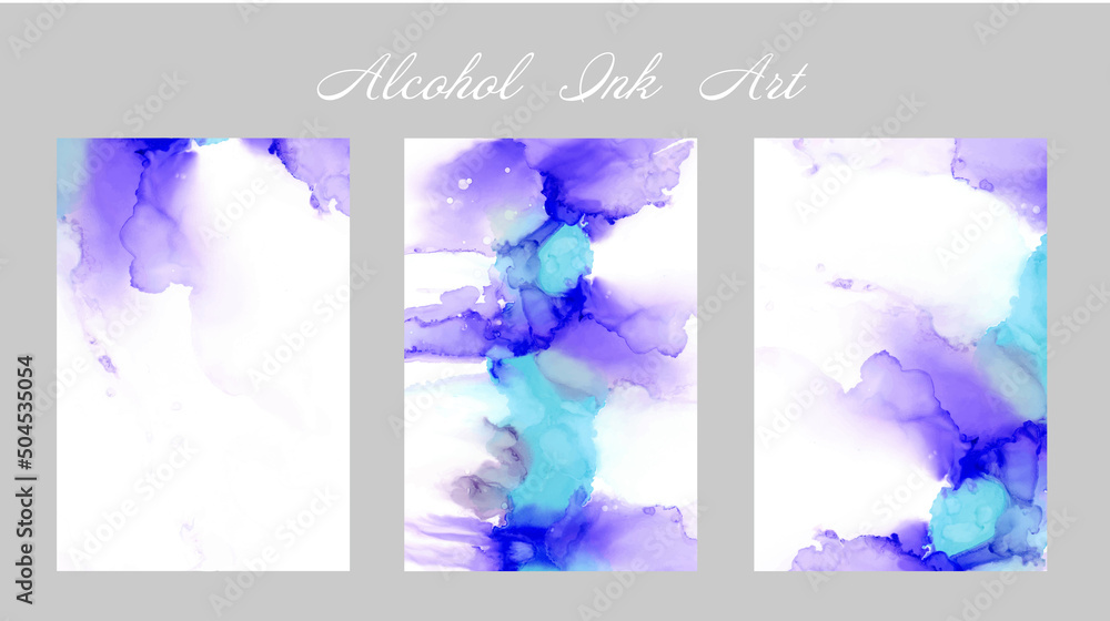アルコールアルコールインクアートのポストカードセット　紫と水色のグラデーション