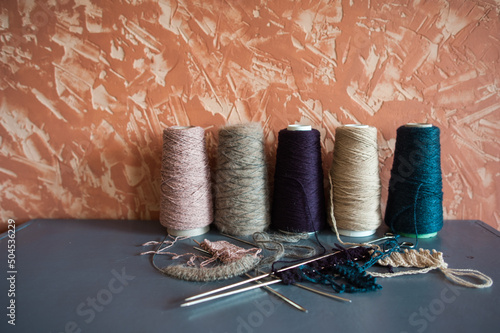 Colored wool yarn photo