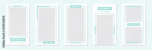 Slides Editable Minimalist Green Turquoise Social Media Stories Template. For personal & business. Simple, elegant & modern. Promotional web banner. Vector Illustration