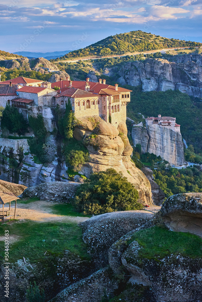 meteora monastery on a sunny day in the mountains of greece