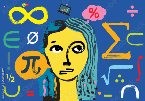 Girl learning math illustration photo