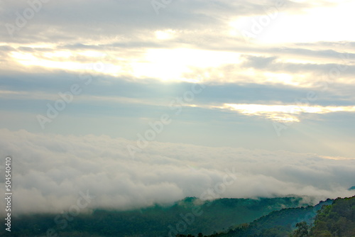 Mountains under mist in the morning in Mae Taeng county, Chiangmai City, Thailand. © anyanuchoil