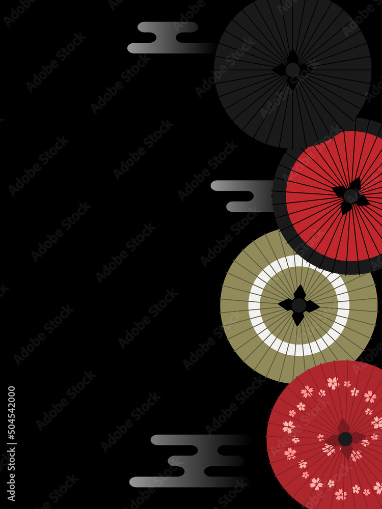 Obraz premium 和傘の背景 縦位置 ブラック