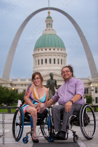 Wheelchair couple at Saint Louis Arch photo
