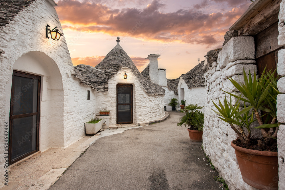 Sunset at Trulli of Alberobello, Puglia, Italy