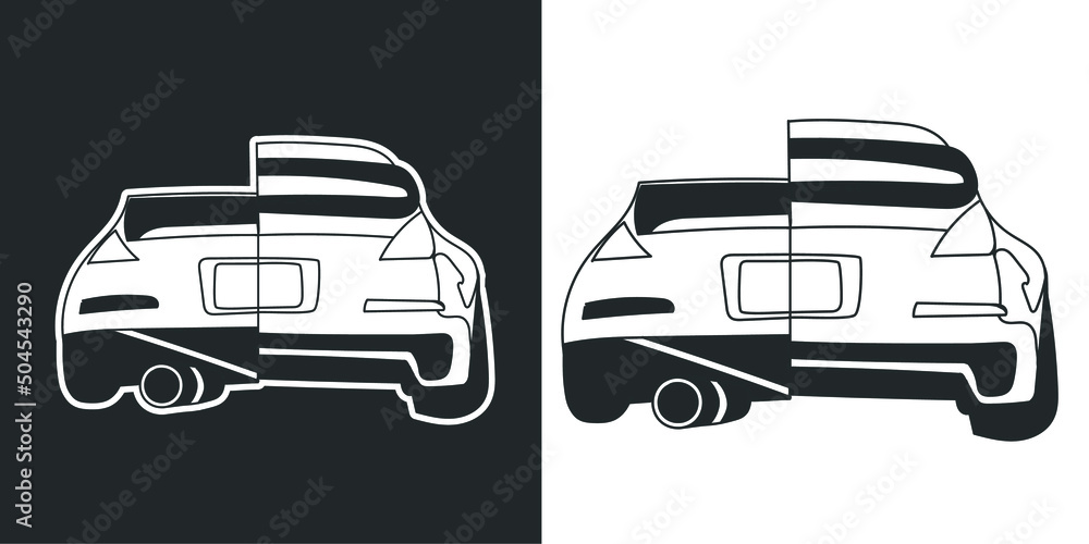 Combination of two super cars, showing both side, simple concept vector line art illustration Combination of two super cars, showing both side, simple concept vector line art illustration