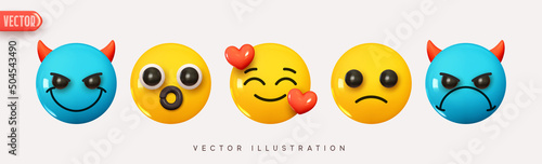 Canvas Print Set Icon Smile Emoji