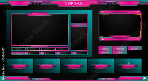 twitch Stream Facecam OBS Template Pink Blue overlay design Pack . modern template illustration vector	