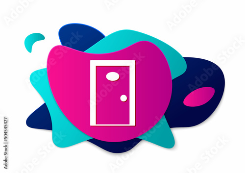 Color Hotel corridor with closed numbered door icon isolated on white background. Abstract banner with liquid shapes. Vector
