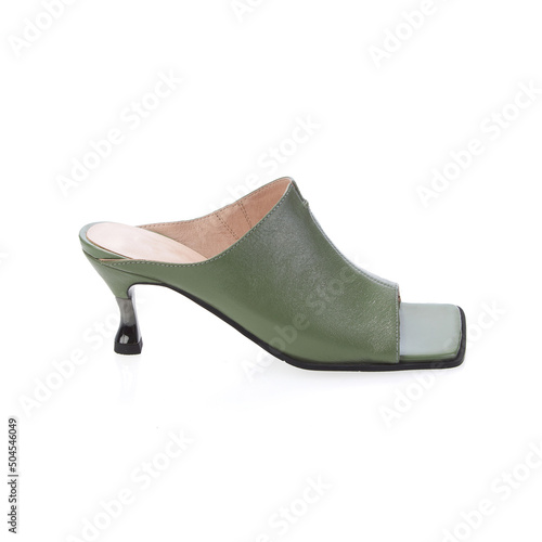 Stylish elegant trendy designer fashionable summer spring 2022 eco leather women's heeled sandals shoes isolated