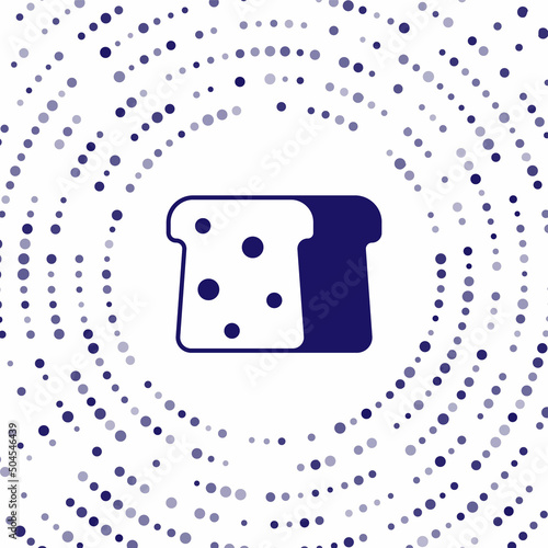 Blue Bread toast for sandwich piece of roasted crouton icon isolated on white background. Lunch, dinner, breakfast snack. Abstract circle random dots. Vector