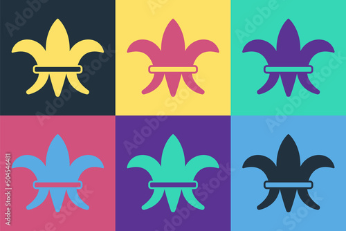 Pop art Fleur De Lys icon isolated on color background. Vector