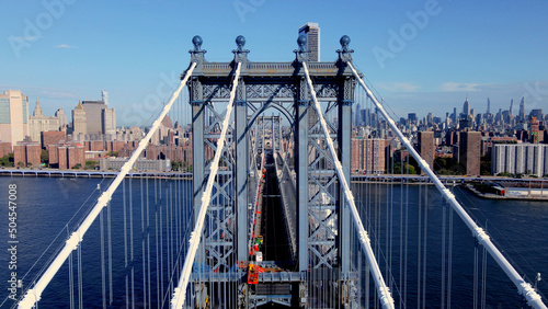 Drone view of manhattan bridge with NewYork background photo