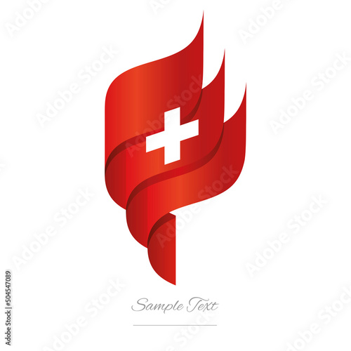 Switzerland abstract 3D wavy flag red white modern Swiss ribbon torch flame strip logo icon vector