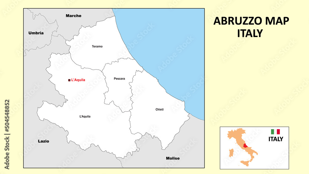 Abruzzo Map. Political map of Abruzzo with boundaries in white color.