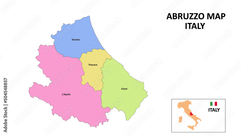 Abruzzo Map. District map of Abruzzo in District map of Abruzzo in color with capital.