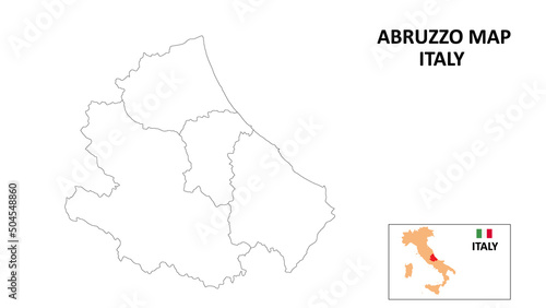 Abruzzo Map. State and district map of Abruzzo. Political map of Abruzzo with outline and black and white design.